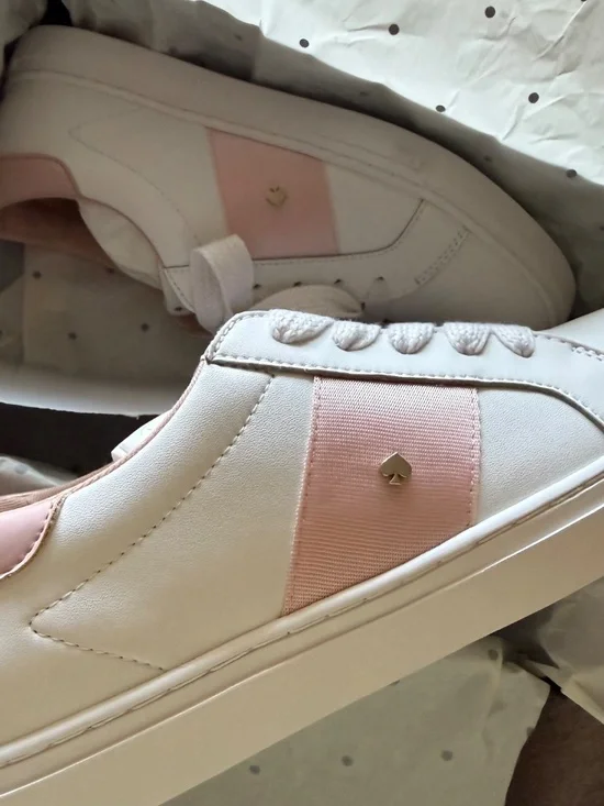 Kate Spade ♠️ New York Optic White Sneaker with Smoke Pink Detail - Picture 7 of 13